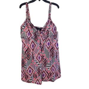 Swimsuits For All Colorful Geometric One Piece Swimdress Size 22 D/DD NWT